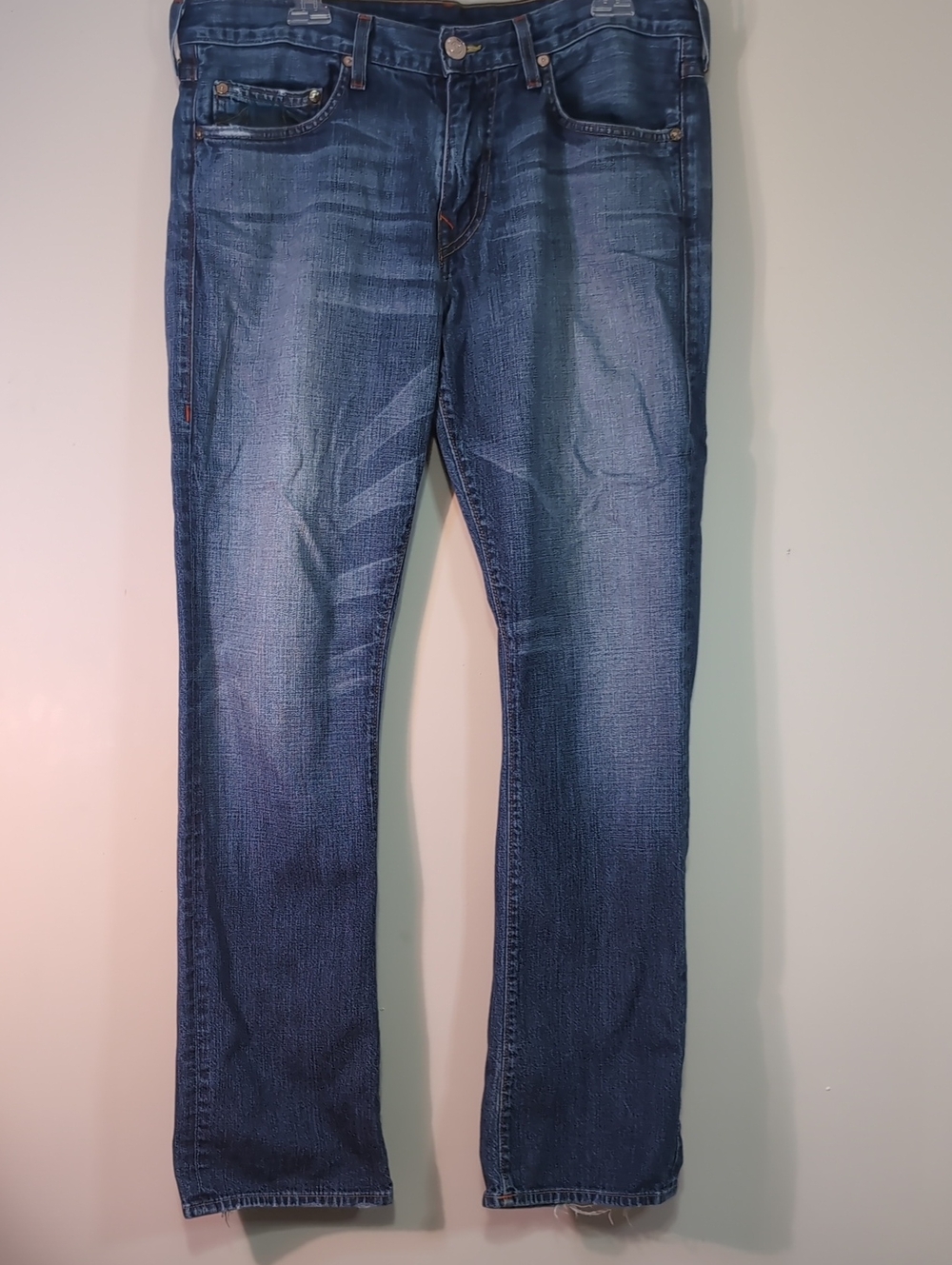 True Religion Ricky Men's Distressed Dark Blue Straight Jeans Y2K